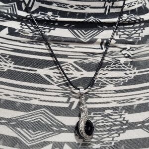 Silver Tone Mermaid and Black Bead Fidget Pendant 18" Black Cord Necklace